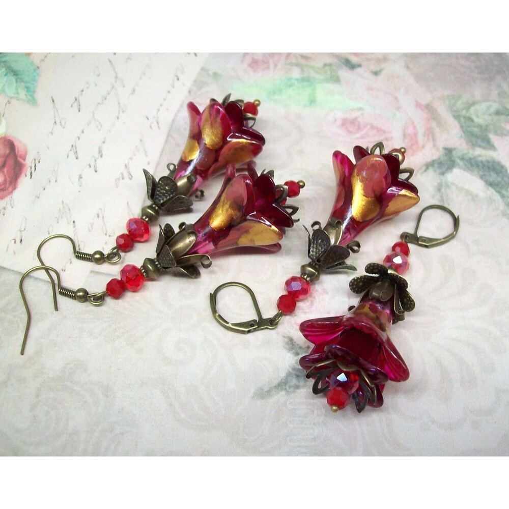 Vintage Style Art Nouveau Earrings, Unique Statement Earrings, Hand Painted Flow